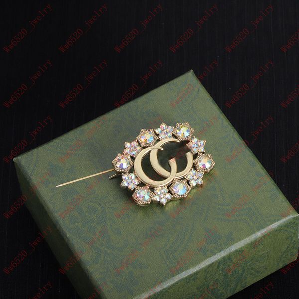 

double letter diamond-set crystal flower brooch antique gold design sense jewelry designer premium gift banquet wedding, Gray