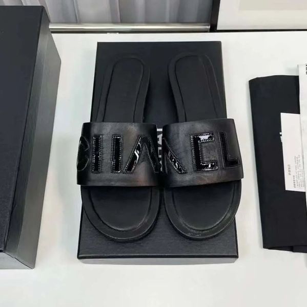 

designer slippers ladies sandals crystal calfskin slippers thick bottom sandals vintage leather slippers metal summer beach flip flops heels, Black