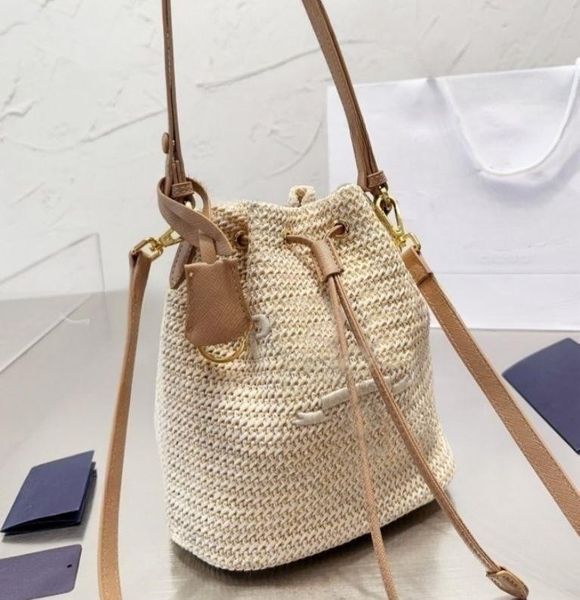 

2023 designer straw backet bags women fashion nylon shoulder crossbody bag purse woven shopping tote hobos handbags chain wallet