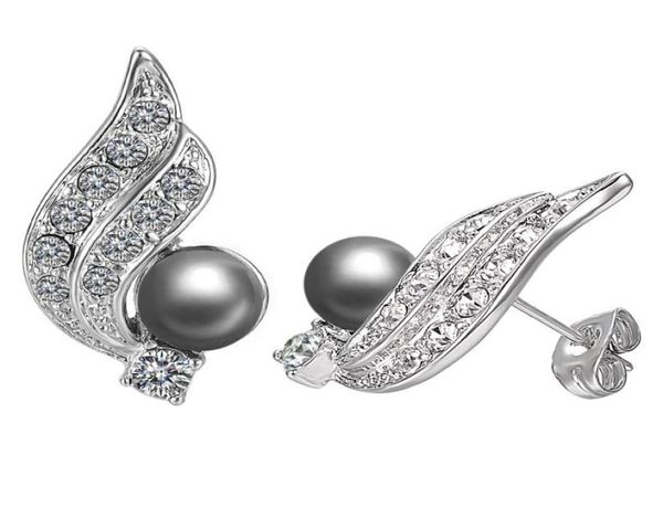 

yoursfs 6 pairsset zircon feather black pearl stud earrings woman fashion jewelry 18k gold plated7854127, Golden;silver