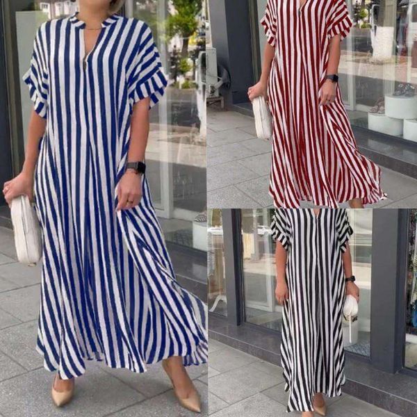 

womens fashion side split stripe loose casual short sleeve dress, Black;gray