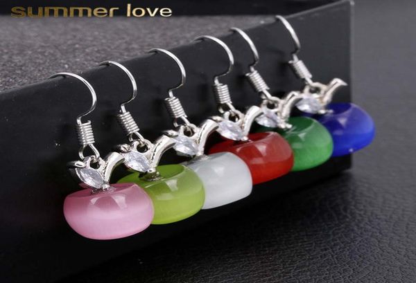 

2019 fashion 6 colors lovely pink opal apple crystal stud earrings for women girls fashion silver christmas earing jewelry gift9960004, Golden;silver