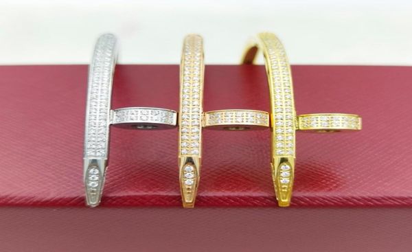 

gold bangle couple engagement fashion men and women couple nail jewelry 18k full diamond bracelet gift party never fade send velv3610818, Black