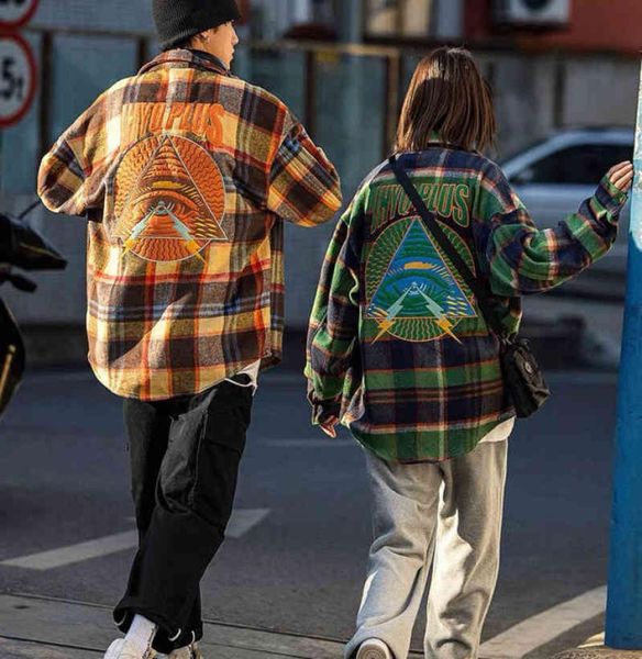 

autumn flannel shirts men039s designer jacket american fashion print plaid wool coat ins loose long sleeve couple shirt1429151, White;black