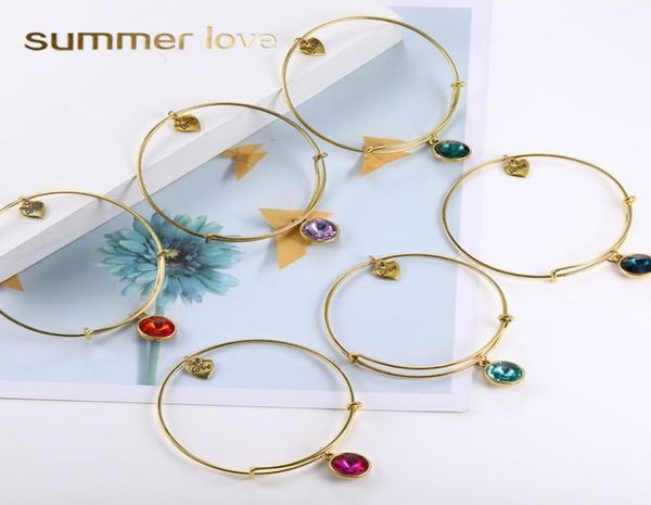

birthstone vintage gold expandable wire love charm bracelet bangles for women diy bangle friend birthday gifts whole9016438, Golden;silver