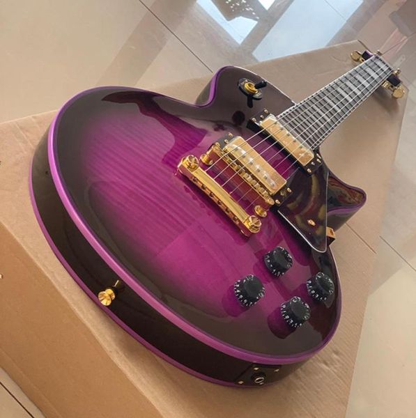 

custom lp purple burst electric guitar flame maple purple binding neck body mahogany wood gold hardware8738798