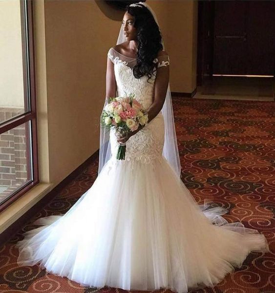 

elegant mermaid wedding dresses off the shoulder lace tulle african nigerian wedding gowns floor length church bridal dresses1492752, White