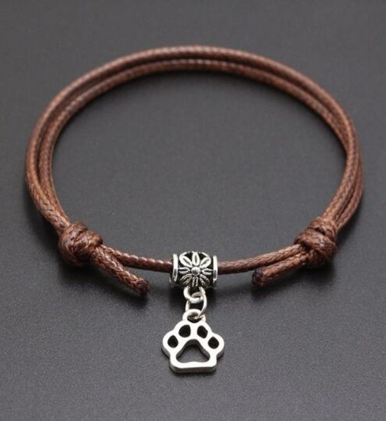 

20pcs lucky paw print charms handmade red wax string cord lucky bracelets pulseras bangle for women men bracelet fashion jewelry7844956, Golden;silver