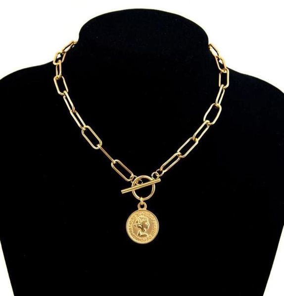 

pendant necklaces vintage carved coin necklace for women stainless steel gold color medallion long choker boho jewelry collier6432719, Silver