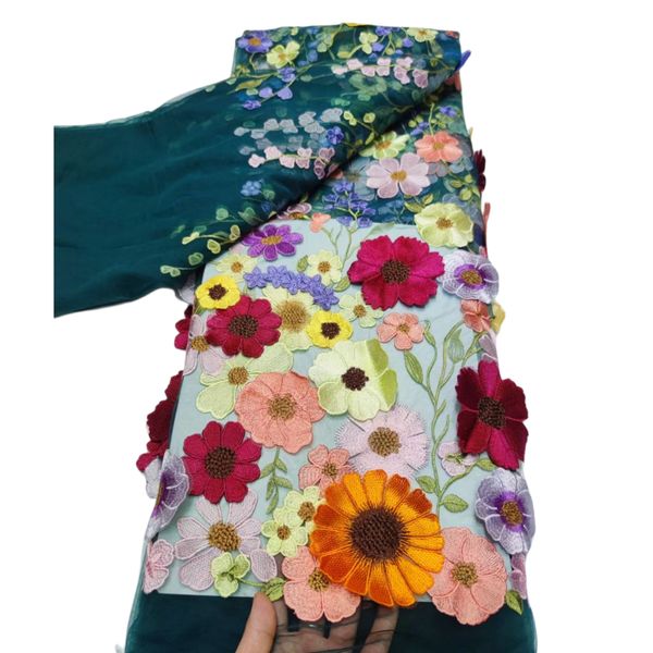 

yq-6040 3dapplique tulle embroidery fabric lace net cloth occasion female dress 5yards 2023 popular swiss design burgundy fushia original re, Black;white