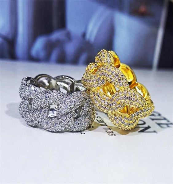 

2021 hip hop sparkling luxury jewelry wedding rings 925 sterling silver 18k gold fill pave white sapphire cz diamond party cuba ch4062542, Slivery;golden