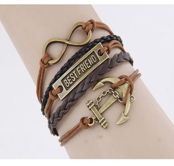 

exaggerated punk temperament straps retro fashion anchor infinite friend braided bracelet hand woven bracelet whole f6306315, Golden;silver