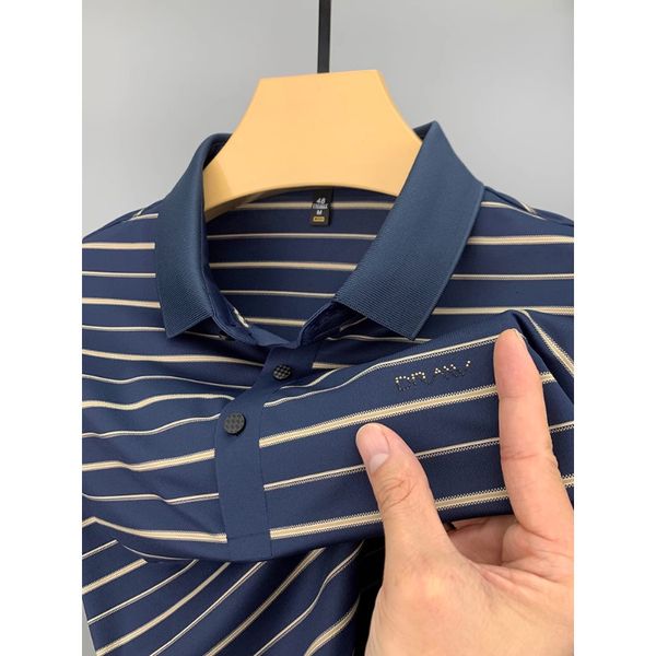 

men's polos high end slippery ice silk seamless short sleep polo shirt for men 2023 summer high lapel tshirt thin breakable casual 2307, White;black