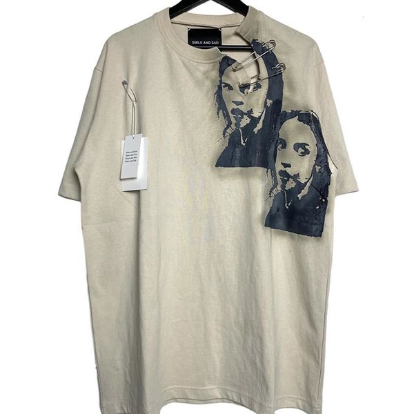 

men's t shirts 2023 summer cotton t shirt fashion short sleeved khaki color printed graffiti loose abstract t shirt 230718, White;black