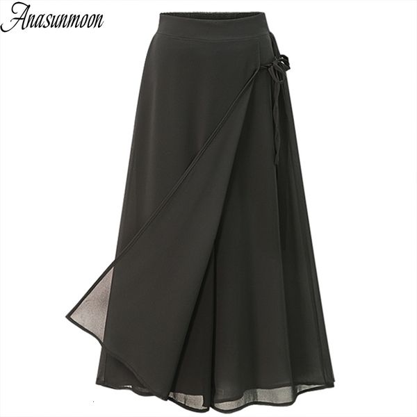 

women s pants s anasunmoon summer european style plus size 5xl women trousers casual loose chiffon calf length black wide leg ladies pant 23, Black;white