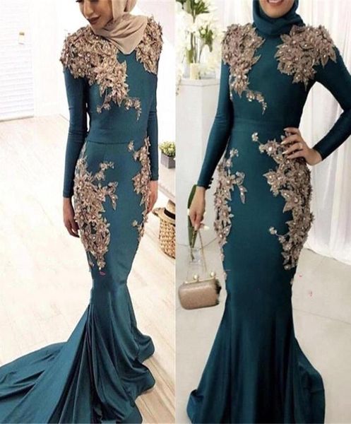 

2019 muslim aso ebi long sleeves mermaid evening dresses 3d lace floral beaded sweep train plus size party prom dresses bc03968897359, Black