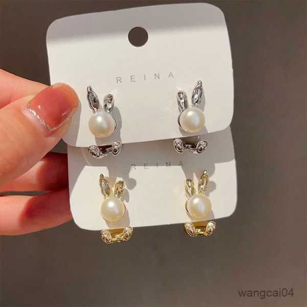 

charm fashion pearl rabbit stud earrings for women trendy woman jewelry girl new fashion cute earrings ear trending products r230719, Golden