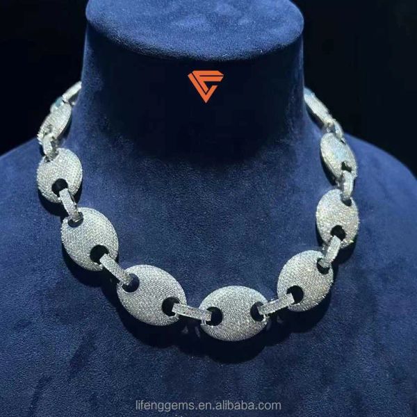 

custom 15mm 18mm 20mm sparkling luxury hip hop jewelry pig nose necklace ice out moissanite cuban link chain, Silver