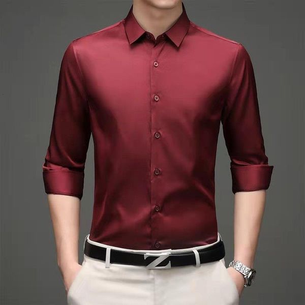 

men s casual shirts spring and summer long sleeved shirt thin business dress ice silk wrinkle resistant non ironing solid color polo collar, White;black