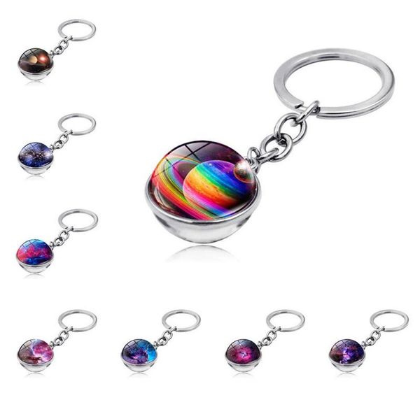 

keyrings charms galaxy nebula double sided glass ball keychain universe planet picture glass key chain rings jewelry fashion astro4724972, Slivery;golden