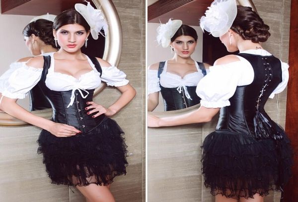 

plus size s6xl women black vest lace up satin halterneck underbust waist cincher corset bustier body shaper gothic slim vest5162495, Black;white