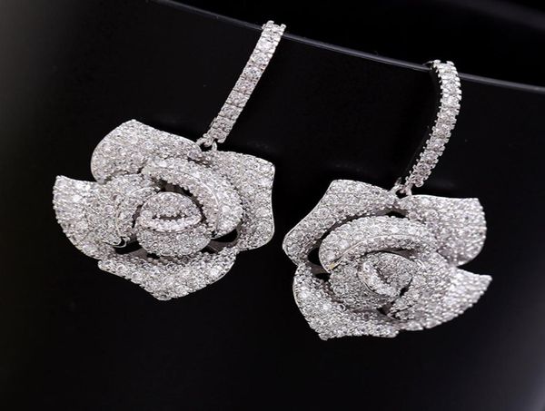 

bling s925 silver needle rose flower dangle drop earrings wedding jewelry women gift5737894
