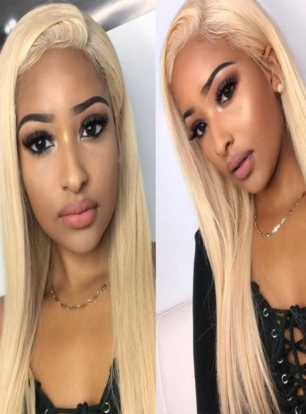 

613 honey blonde lace front human hair wig natural straight brazilian 100 human hair remy 13x6 lace frontal wigs 150 density5391578, Black