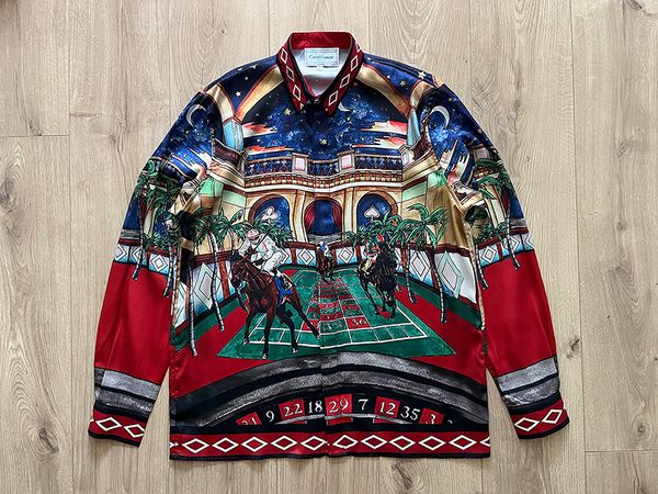

mens casual shirts oversized casablanca shirt 1 clothing long sleeved hawaiian beach color matching silk gym 230718, White;black