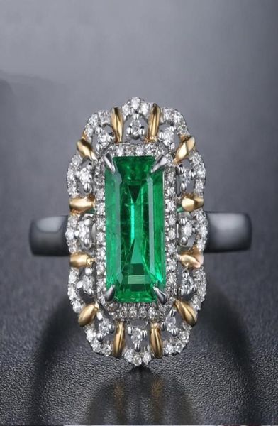 

vintage 925 sterling silver ring baguette princess emerald retro diamond jewelry birthday proposal gift antique engagement party b3225348