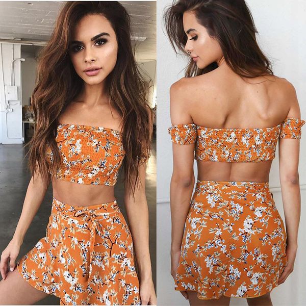 

women's two piece pants summer fashion print slash neck off shoulder short sleeve slim bow package hip folds mini dress ladies 230718, White