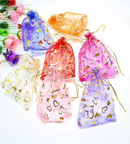 

colorful organza bags iron heart bronzing special design pouch wedding promotion gifts bag jewelry package1296148, Pink;blue