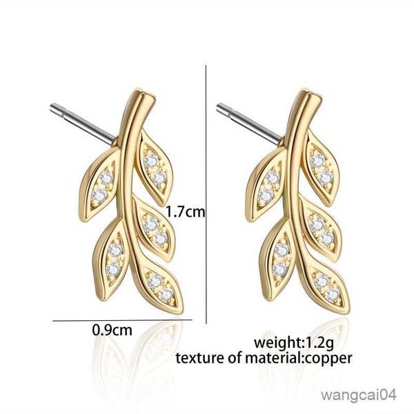 

charm luxury 14k real gold plated leaves earrings for women korean micro cubic zircon cz stud earrings fashion jewelry r230719, Golden