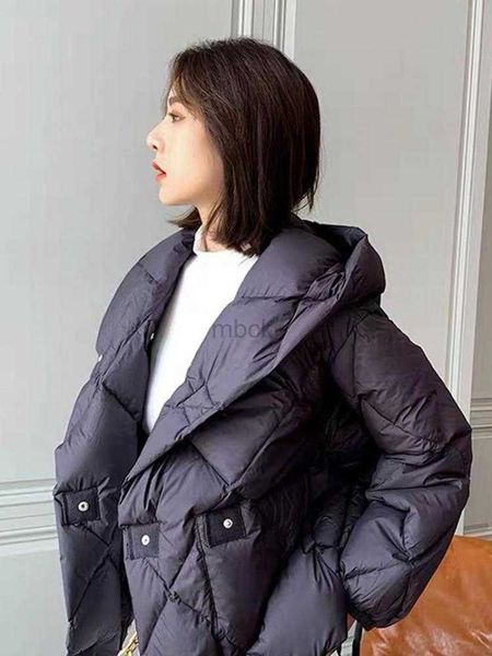 

women's down parkas winter hooded 90% white duck down jacket women short thick warm loose type puffer coat outwear hkd230719, Black