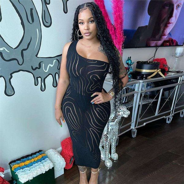 

title wind summer womens style single shoulder sleeves hollowed out high waist slim long dress, Black;gray