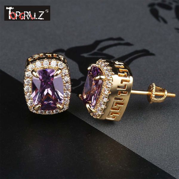 

stud rillz multicolor iced out bling stud earring micro pave cubic zircon stones square earrings hip hop jewelry for gifts party 230718, Golden;silver