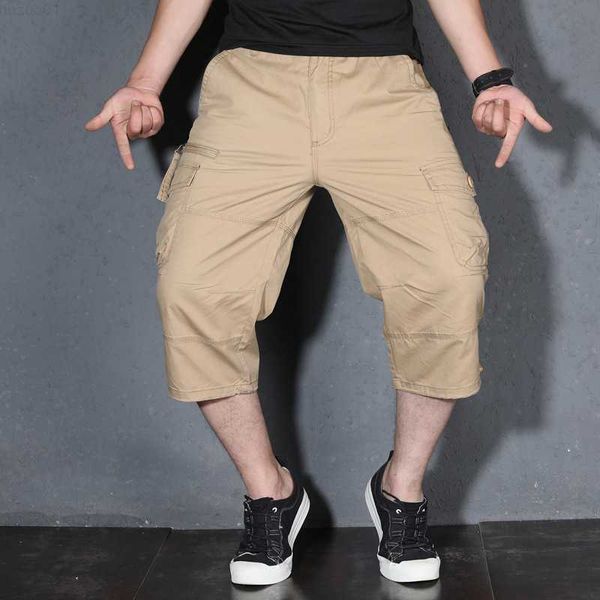 

men's shorts men's long length cargo shorts summer overalls casual cotton multi pocket breeches capri pants army military tactical, White;black