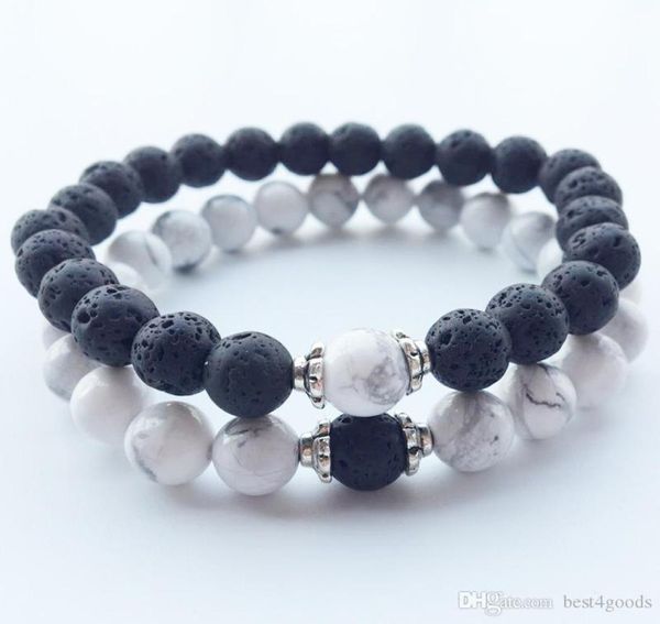 

natural stone bracelets 2018 new lava volcanic stone white turquoise bracelet whole handmade beads bracelets for men women5108067, Black