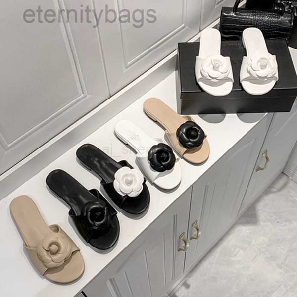 

channel buckle camellia slippers summer women girl shoes designer slip flat mule sandal pool leather slider flip flops casual loafer sneaker, Black