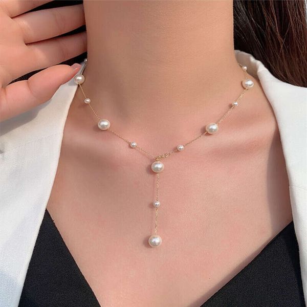 

korean version of sier sky star pearl necklace for women in summer, versatile and versatile, long round neck that won't fade, Silver