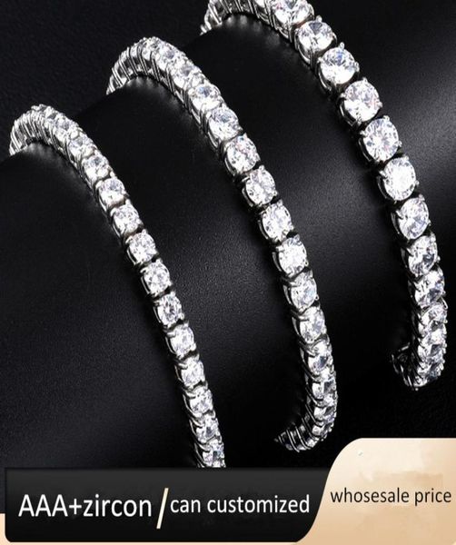

iced out cubic zirconia 4mm tennis bracelet single row hip hop diamond chain women men jewelry1669048, Golden;silver