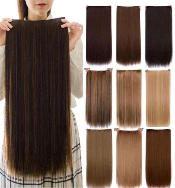 

synthetic wigs xq shangke 5 clipspiece natural silky straight hair extention 24quotinches clip in women pieces long fake6191983, Black