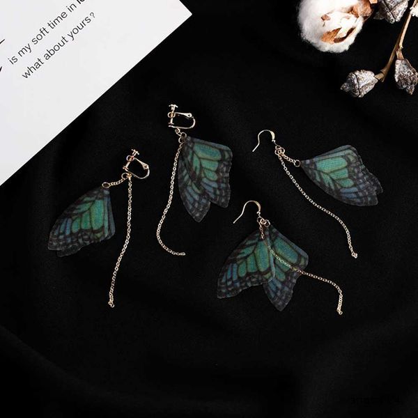 

charm trendy temperament yarn butterfly clip on earrings long ear line fashion bride wedding earrings jewelry r230719, Golden