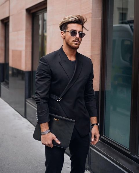 

men's suits blazers streetwear black buckle men with belt tuxedos costume terno masculino groom prom slim fit blazer 2 pcs jacketpant 2, White;black
