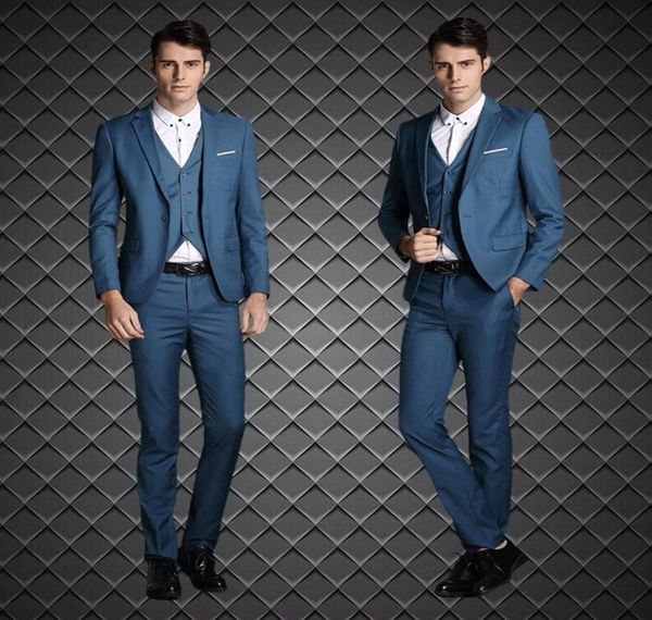 

2015 fashion slim fit groom tuxedos dark blue custom made groomsmen man men wedding suits prom tuxedos jacketpantsvestti2633097, Black;gray