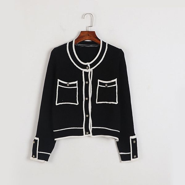 

roundnick knitted cardigan sweater for woman 2023 autumn thin jersey jumper designer luxury vintage elegent cardigans sweatershirt, White;black