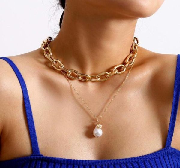 

brand designer chunky link chain necklace for women honeybee pearl pendant choker jewelry whole n5523 chokers8894079, Golden;silver