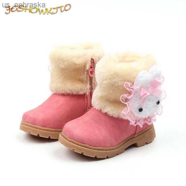 

2022 winter girls boots warm cotton with cartoon rabbit lace kids boots fashion snow boots children kids shoes for toddler girls l230518, Black;grey