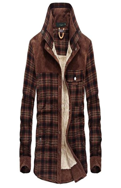 

flannel shirt men plaid winter warm fleece thick jackets coats long sleeve cotton dress chemise homme4832056, White;black