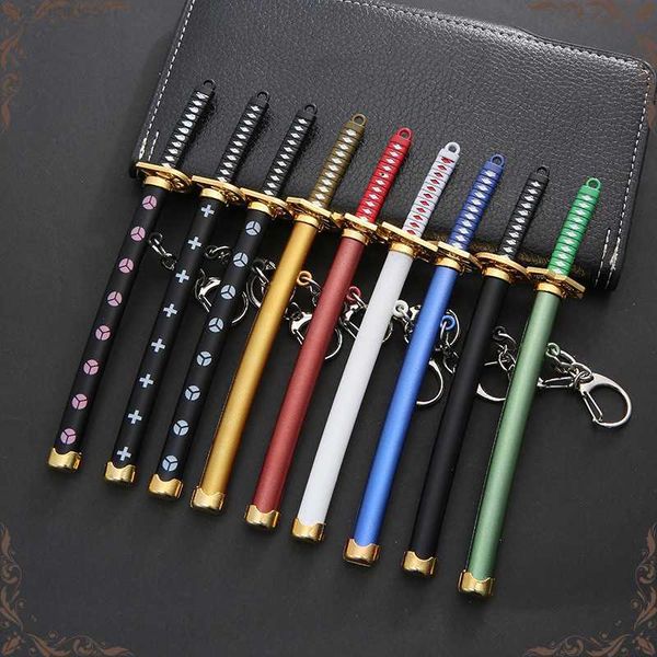 

key rings anime one piece weapon model samurai ninja sword spear spade vere katana swords samurai real steel keychain toys for boys kids l23, Slivery;golden