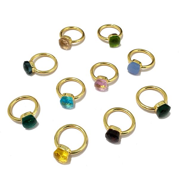 

20 colors gold rings of super sparkling zircon special cut multi faceted candy crystal ring suitable for wedding design, Golden;silver